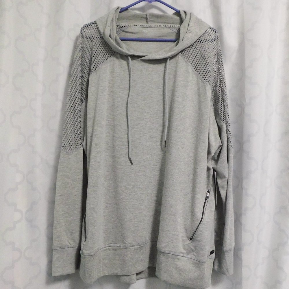 Nine West Gray Open Weave Hoodie With Thumb Holes - 3X (NWT)